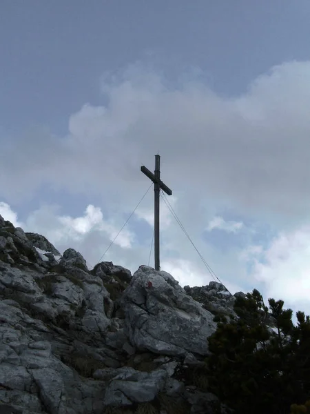 Самітський Хрест Гори Бенедиктенванд Баварії Гермей Взимку — стокове фото