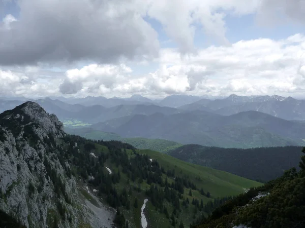 Panorama Montano Sulla Montagna Benediktenwand Baviera Germania Primavera — Foto Stock