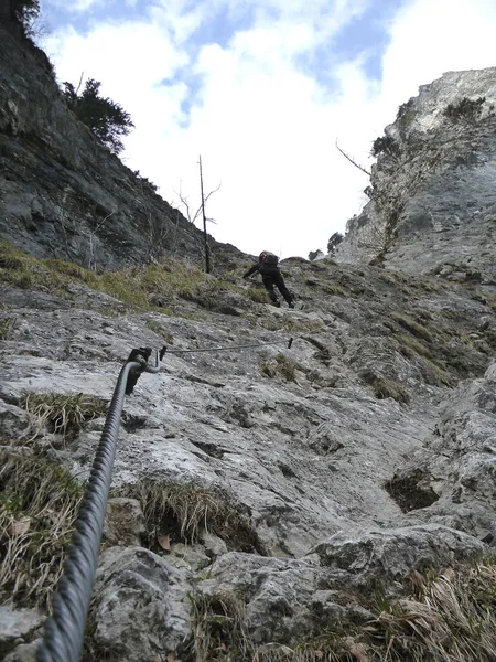 Hegymászó Drachenwand Ferrata Salzburg Ausztria — Stock Fotó