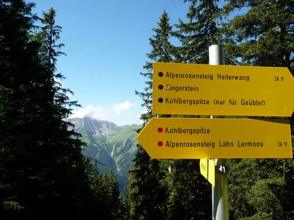 Sign Post Kohlbergspitze Mountain Mountain Crossing Ammergau Alps — Stock Photo, Image