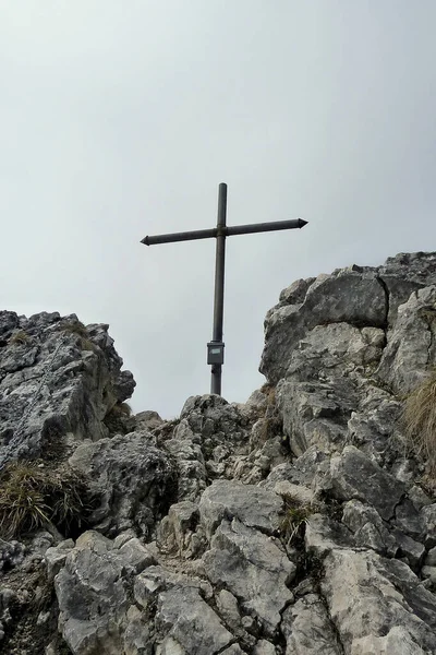 Summit Cross Ettaler Mandl Berg Beierse Alpen Duitsland — Stockfoto