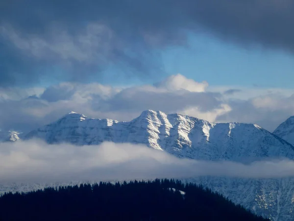Passeio Montanha Inverno Pelas Montanhas Hornle Baviera Alemanha — Fotografia de Stock