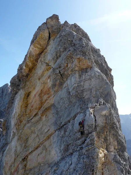 Bergblick Auf Berühmte Kletterroute Vom Jubilaumsgrat Zur Zugspitze Bayern Deutschland — Stockfoto