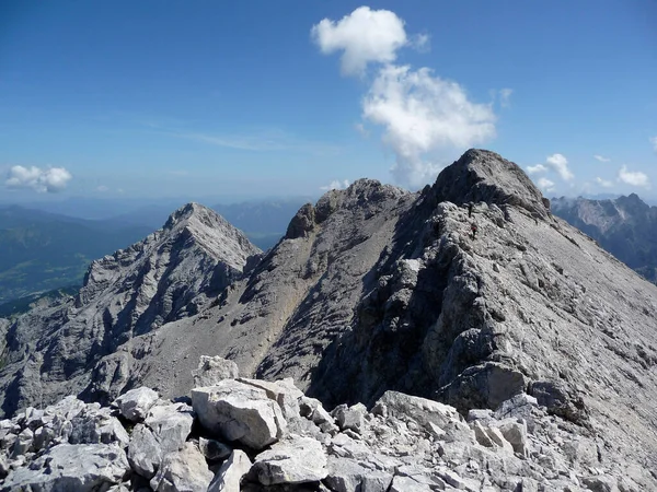 Vista Montanha Famosa Rota Escalada Jubilaumsgrat Montanha Zugspitze Baviera Alemanha — Fotografia de Stock