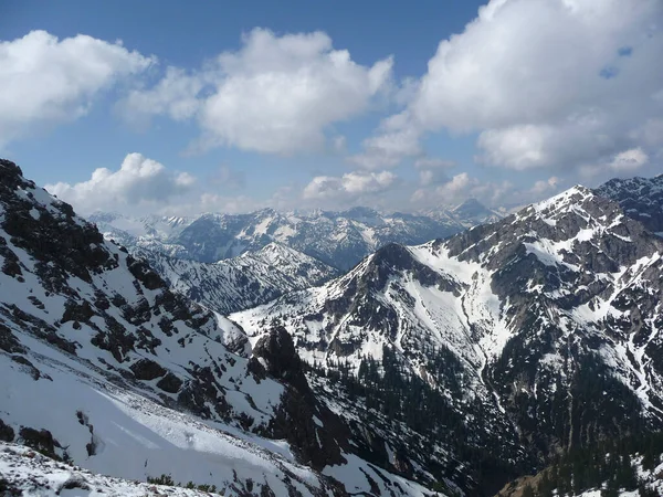 Mountain panorama from Kreuzspitze mountain, Bavaria, Germany in wintertime