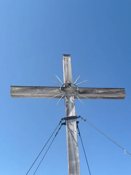 Summit Cross Kreuzspitze Berg Bayern Tyskland Vinter — Stockfoto