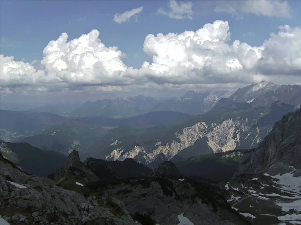 Bergpanorama Vanaf Alpspitze Ferrata Garmisch Partenkirchen Beieren Duitsland Het Voorjaar — Stockfoto