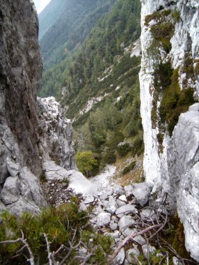 Ferrata dağcılık rotası üzerinden Piding, Chiemgau Bavyera, Almanya sonbaharda