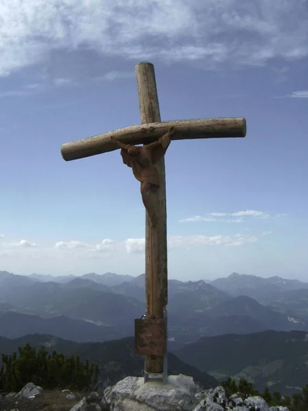 Summit Cross Mountain Gamskarkoepfl Kufstein Ferrata North Face Austria Autumn — Stock fotografie