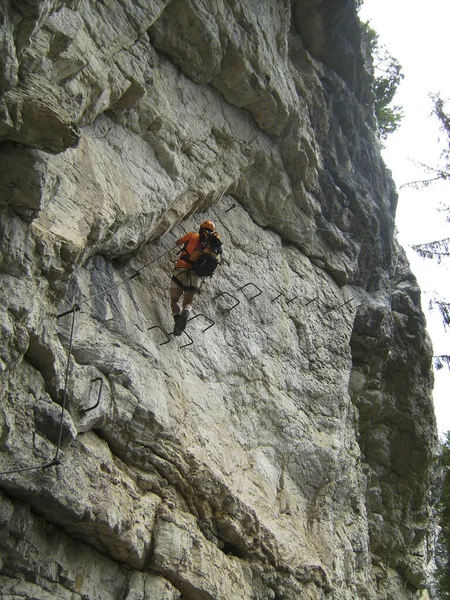 Escalador Postalmklamm Ferrata Áustria — Fotografia de Stock