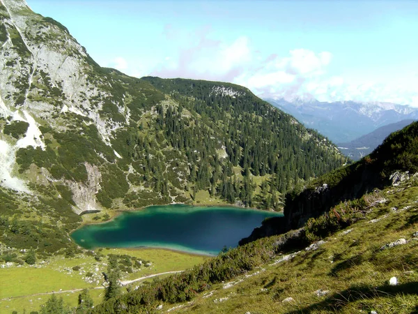 Віа Феррата Високогірному Озері Seebensee Ehrwalder Sonnenspitze Гора Tyrol Austria — стокове фото