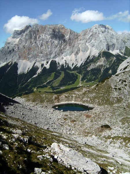 Ferrata Lacul Înalt Munte Seebensee Muntele Zugspitze Tirol Austria Timpul — Fotografie, imagine de stoc