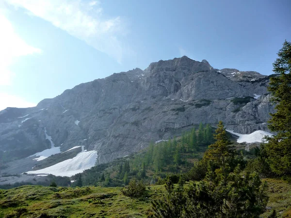 Ferrata Lacul Înalt Munte Seebensee Muntele Zugspitze Tirol Austria Timpul — Fotografie, imagine de stoc