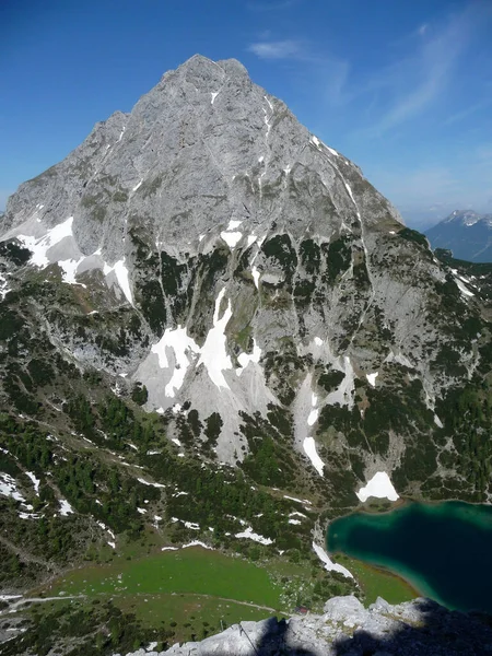 Ferrata Alto Lago Montanha Seebensee Zugspitze Montanha Tirol Áustria Verão — Fotografia de Stock