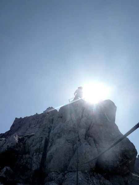 Ferrata Vid Högfjällssjön Seebensee Zugspitze Berg Tyrolen Österrike Sommaren — Stockfoto