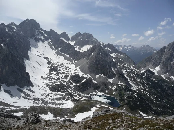 Ferrata High Mountain Lake Seebensee Zugspitze Mountain Tyrol Austria Summer — стокове фото