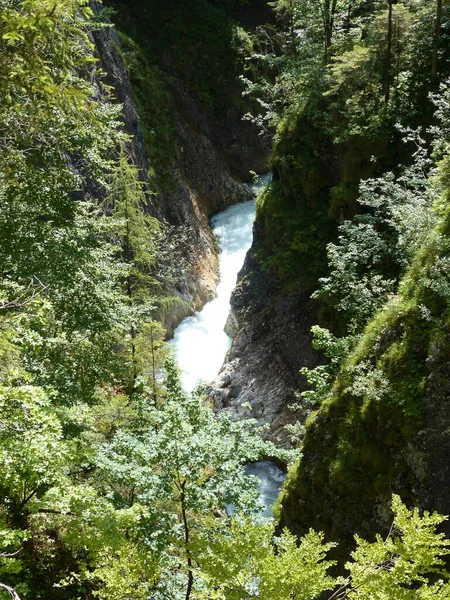 Canyon Leutaschklamm Bajorországban Németország Határátkelőhellyel Tirolba Ausztria — Stock Fotó