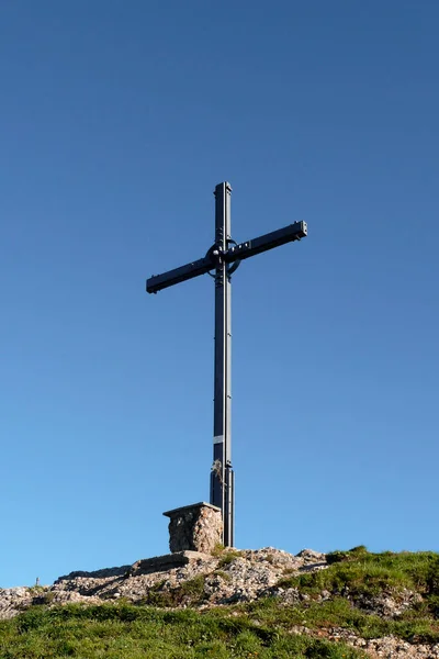 Croce Sommitale Del Monte Seelekopf Escursione Panoramica Nagelfluhkette Baviera Germania — Foto Stock