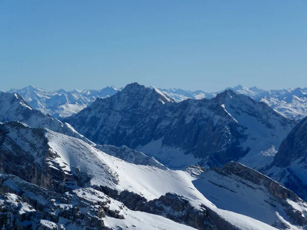 Vista Invernal Montaña Desde Montaña Pleisenspitze Karwendel Austria —  Fotos de Stock
