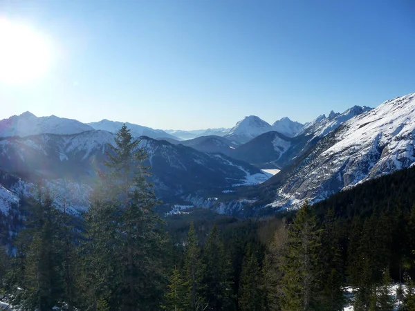 Vue Hivernale Sur Montagne Depuis Montagne Pleisenspitze Karwendel Autriche — Photo