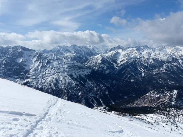 Passeio Caminhada Inverno Pela Montanha Pleisenspitze Karwendel Tirol Áustria — Fotografia de Stock