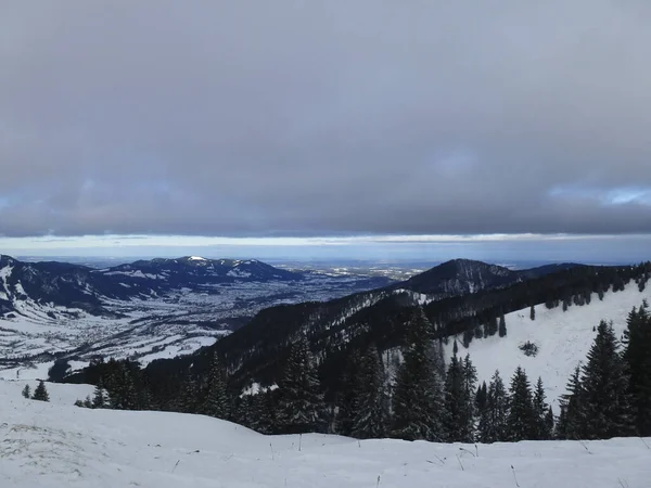 Randonnée Hivernale Vers Montagne Schonberg Bavière Allemagne — Photo