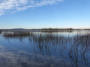 Staffelsee Gölü, dağ manzaralı doğa manzarası, Bavyera, Almanya