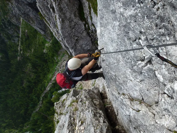 Horolezec Seebenklettersteig Přes Ferrata Tyrolsko Rakousko Létě — Stock fotografie