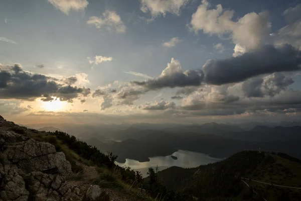 Sonnenaufgang Herzogstand Bayern Deutschland Sommer — Stockfoto