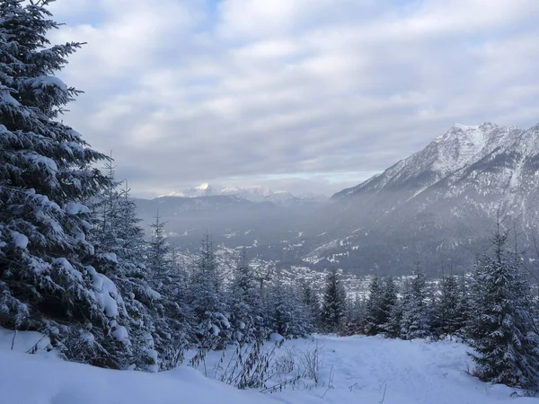 Bergspanorama Bayerska Alperna Vintertid — Stockfoto