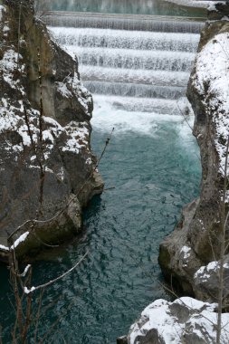 Fussen 'de Lechstufe Şelalesi, Kış Zamanı, Bavyera, Almanya