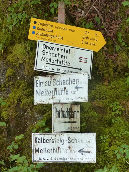 Signs Zugspitze Mountain Tour Bavaria Germany — Stock Photo, Image