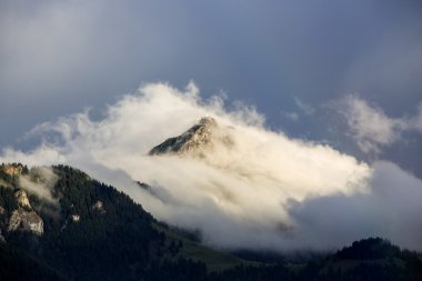 Bavyera dağ Wendelstein ile sonbahar siste