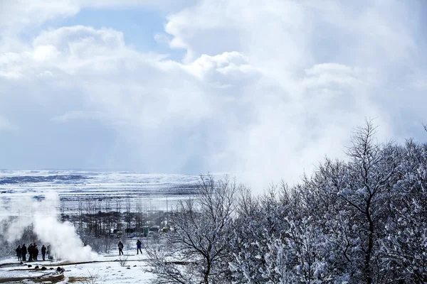 Paisagem de Geyser no inverno na Islândia — Fotografia de Stock