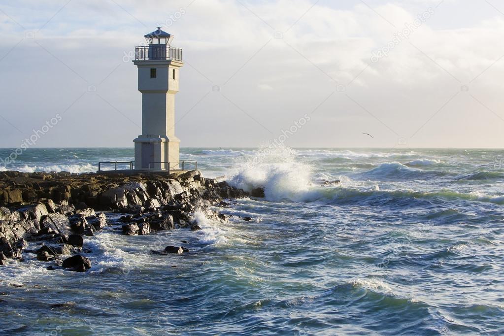 Lighthouse at the port of Akranes, Iceland