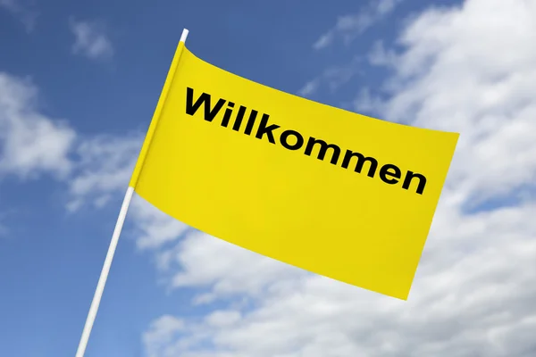 Bandeira amarela bem-vinda — Fotografia de Stock