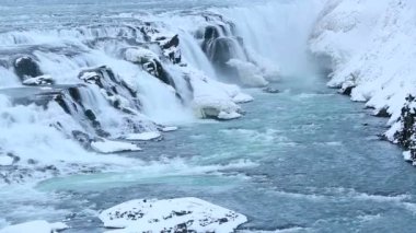 Ses ile kışın şelale Gullfoss