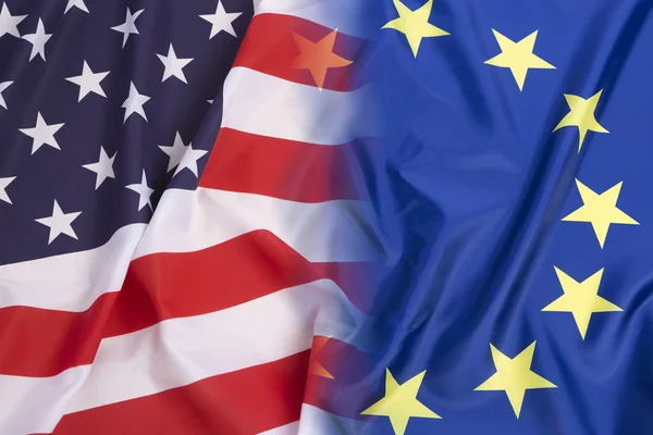 US flag vs. European Union flag — Zdjęcie stockowe