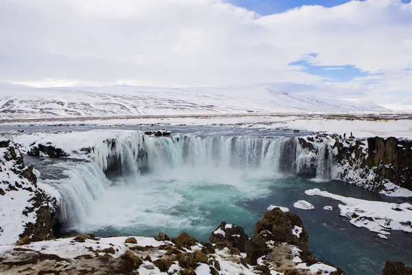 Godafoss vodopád v zimě, Island — Stock fotografie