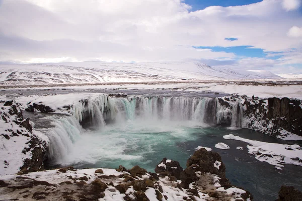 Waterfall Godafoss in wintertime, Iceland — Stock Photo, Image