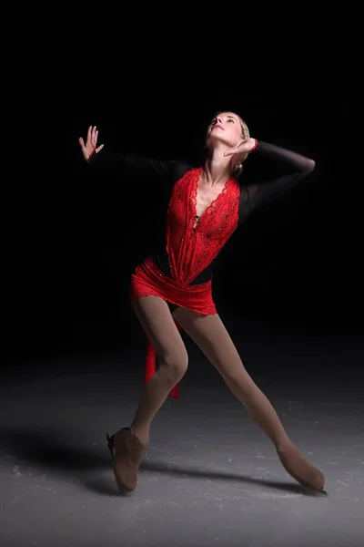 Young Woman Figure Skater Dark Background — Stock Photo, Image