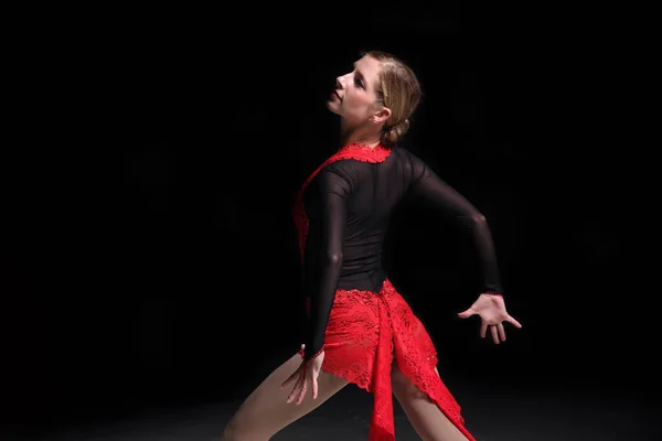 Young Woman Figure Skater Dark Background — Stock Photo, Image