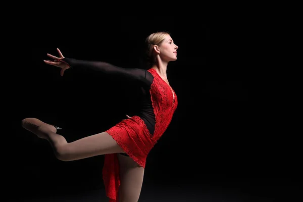 Young Woman Figure Skater Dark Background — Stock Photo, Image