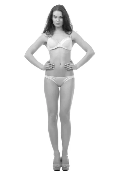 Jonge Vrouw Met Slank Lichaam Poseren Ondergoed — Stockfoto