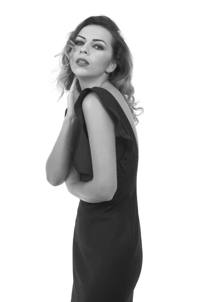 Young Fashion Woman Black Dress — Stock Photo, Image