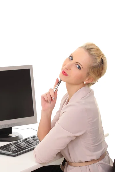 Young Woman Workplace Office Isolated White — Stock Photo, Image