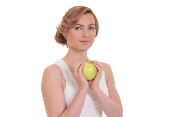 Fiatal Egészséges Almával Fehér Háttér — Stock Fotó