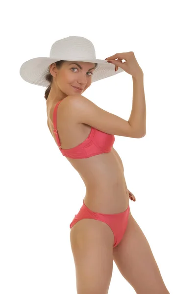 Mujer Joven Bikini Sobre Fondo Blanco — Foto de Stock