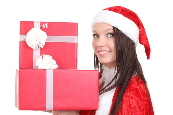 Navidad Santa sombrero aislado mujer retrato celebrar regalo de Navidad Imagen De Stock