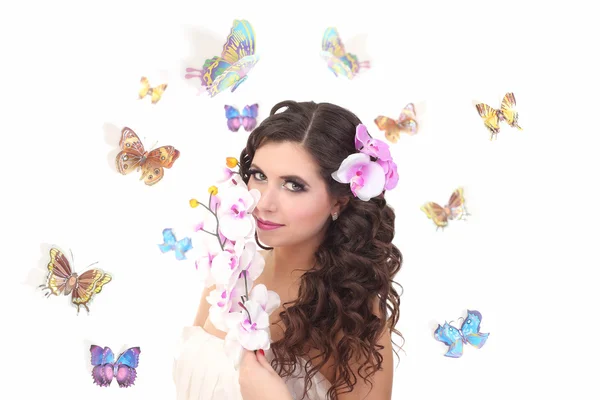 Chica y una hermosa mariposa —  Fotos de Stock